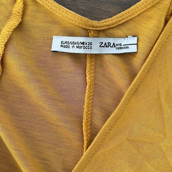 ZARA Mustard Yellow V Neck BABYDOLL RUFFLE PLEATED DRAPE HI LOW Sz-Small - Picture 7 of 11